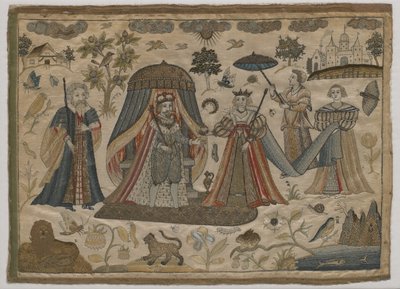 ソロモン王とシバの女王の出会い、1650年頃（平絹刺繍） 作： English School